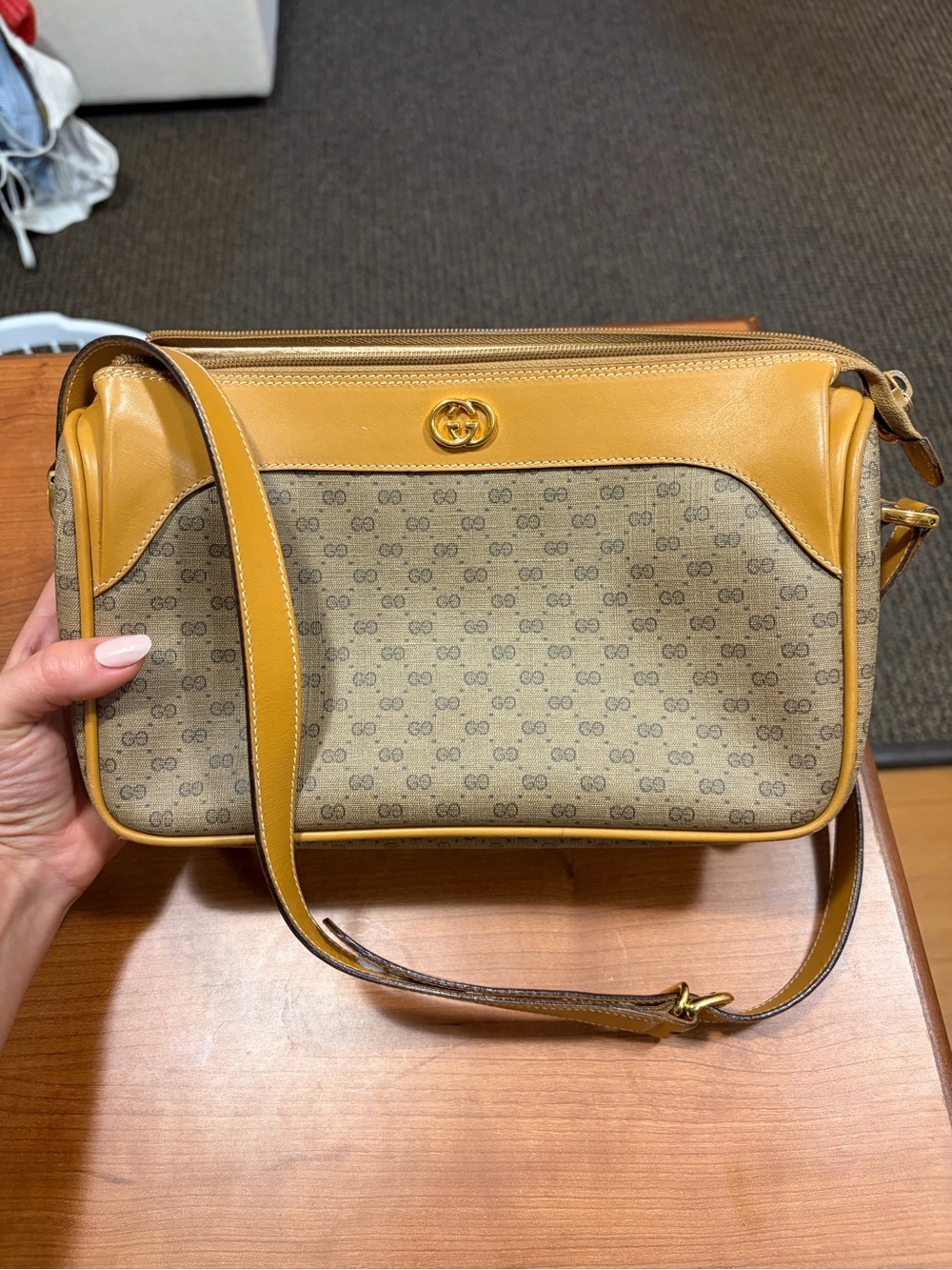 Gucci Tan & Yellow Monogram Crossbody Shoulder Bag